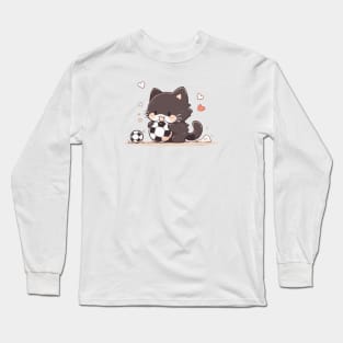 Black cat and football Long Sleeve T-Shirt